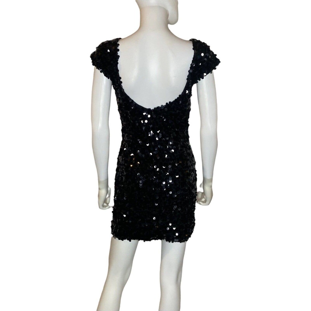 Flirt by Maggie Sottero Black Short Sleeve Sequin Stretch Mini Dress sz 8 - Picture 4 of 7